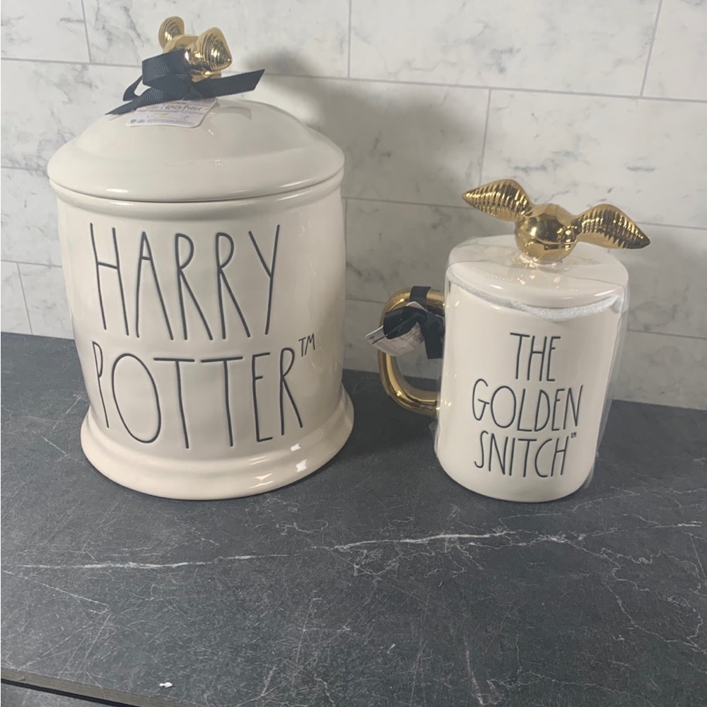 Rae Dunn Harry Potter canister with 1 mug set the golden snitch - Picture 1 of 7